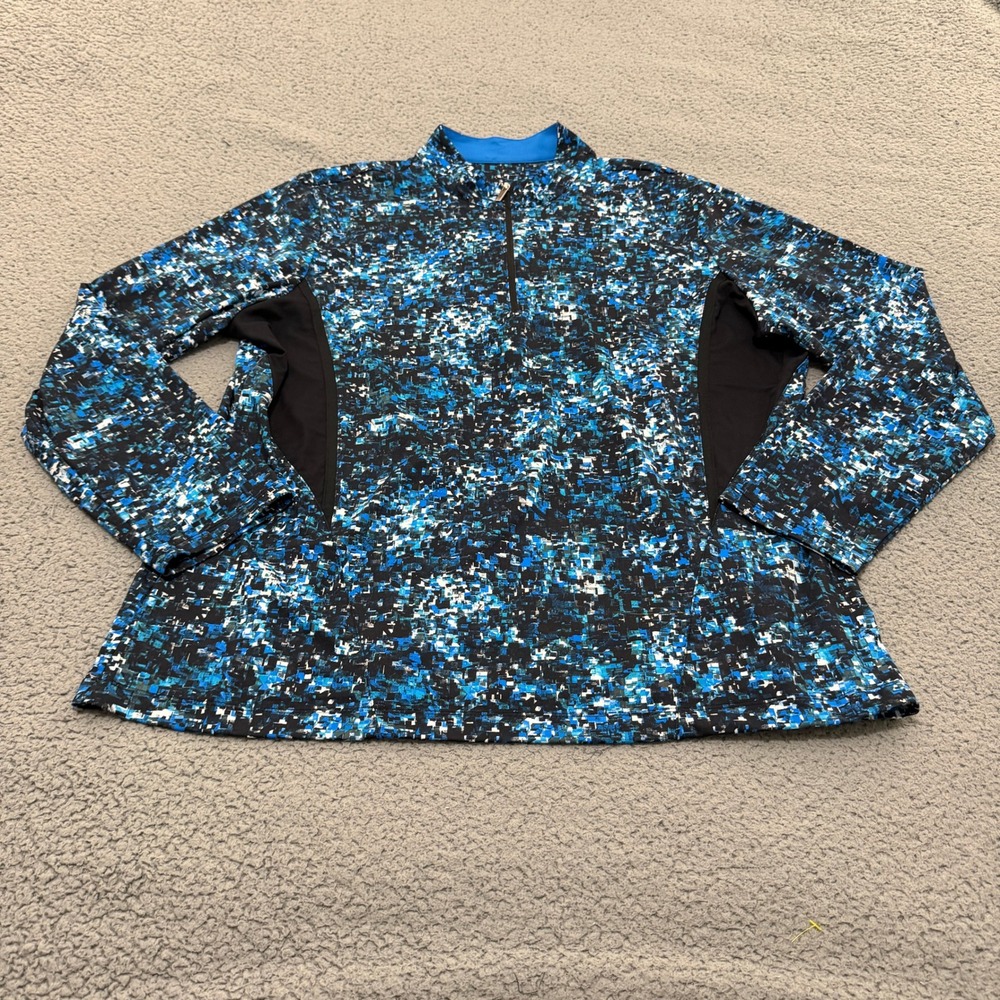 Tail White Label  Quarter Zip Womens 2X Blue Pixel Print Mesh Side Active Top